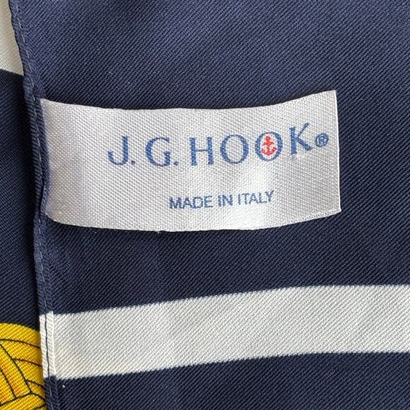Vintage JG Hook square scarf silky navy gold white made in Italy with FLAWS - Picture 6 of 10